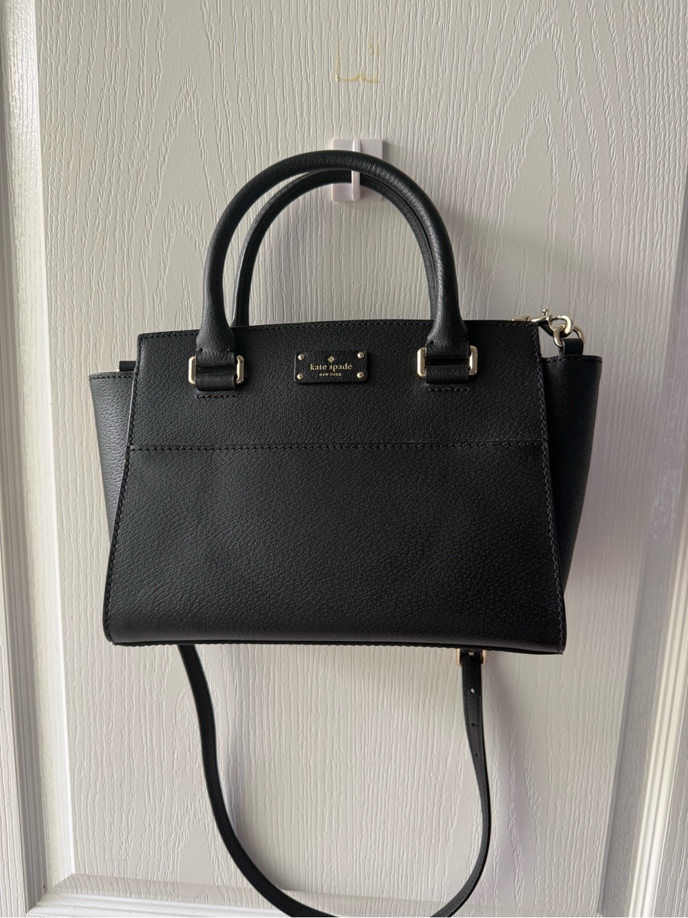 kate spade Black Leather Structured Satchel with Crossbody Strap